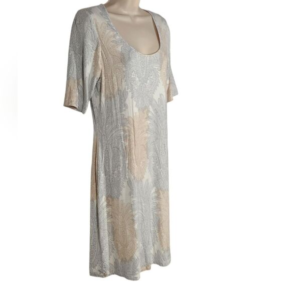 Tommy Bahama Shirt Dress Short Jersey Knit Pinapple Paisley White Cream Gray M - Picture 12 of 13